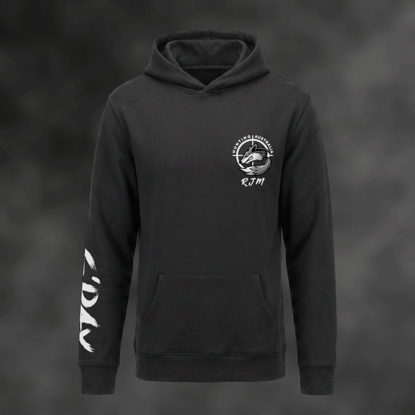 RJM Hunting Australia hoodie in black, front