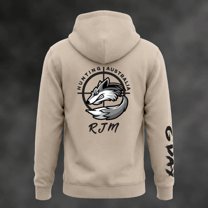 RJM Hunting Australia hoodie in faded taupe, back