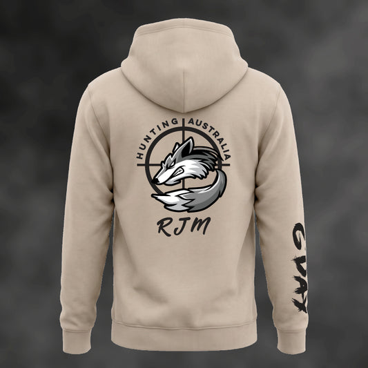 RJM Hunting Australia hoodie in faded taupe, back