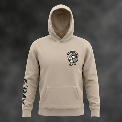 RJM Hunting Australia hoodie in faded taupe, front