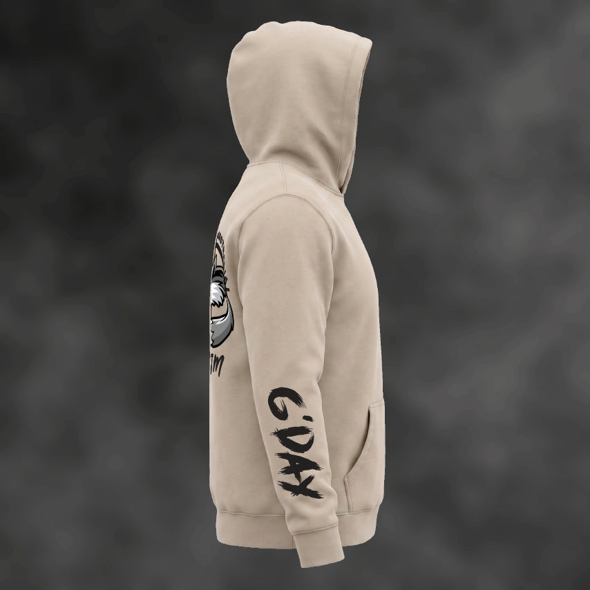 RJM Hunting Australia hoodie in faded taupe, side