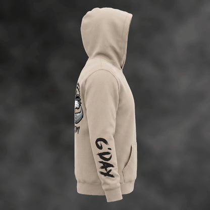 RJM Hunting Australia hoodie in faded taupe, side