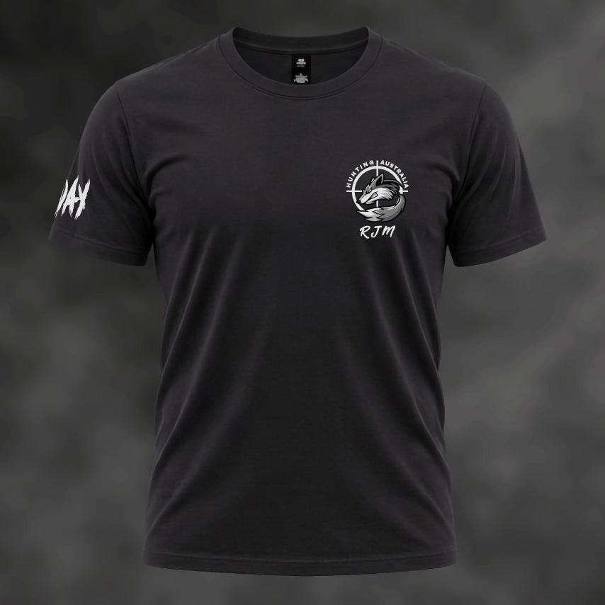 RJM Hunting Australia tee in black, front