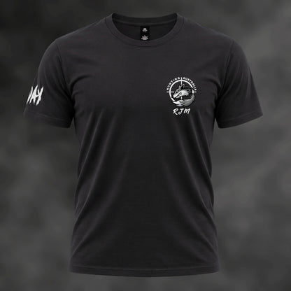 RJM Hunting Australia tee in black, front